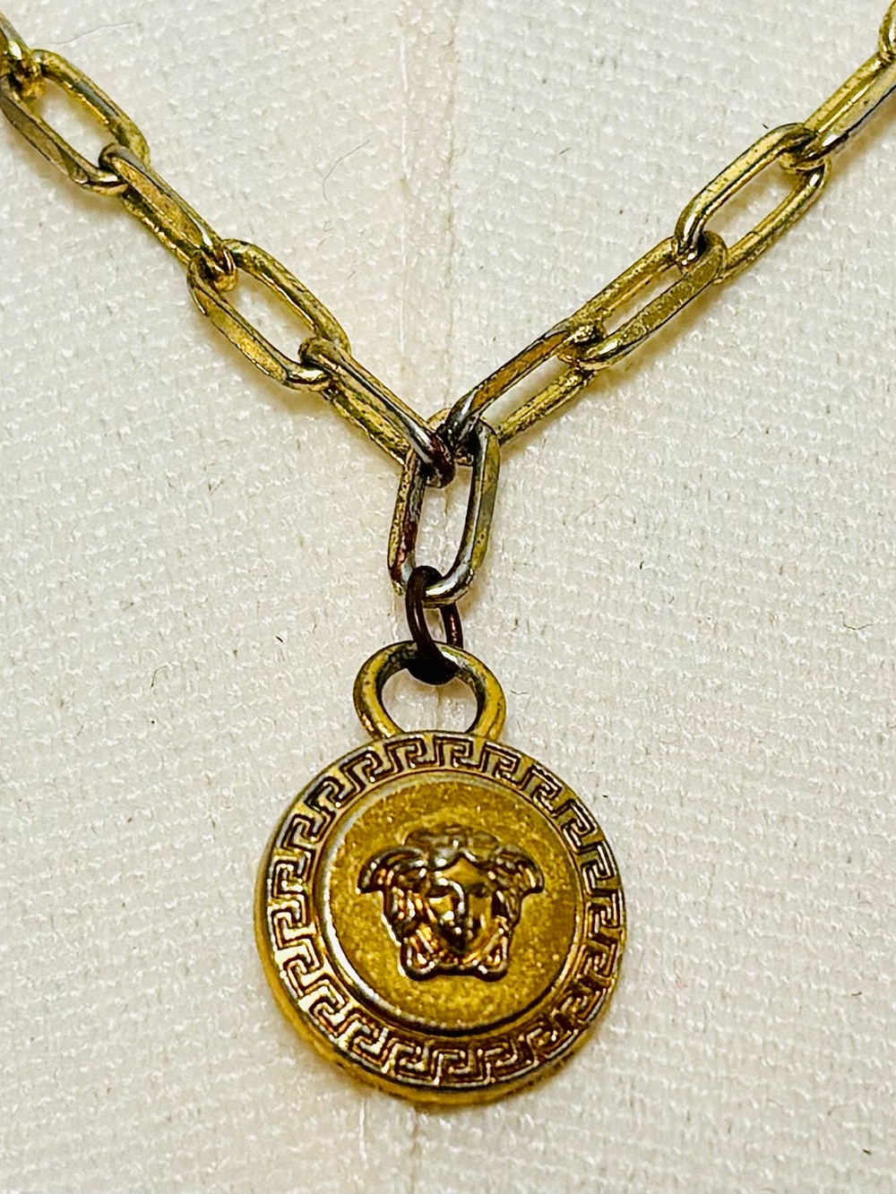 VERSACE Gold Medusa Head Medallion Paperclip Chain Lariat Y-Necklace